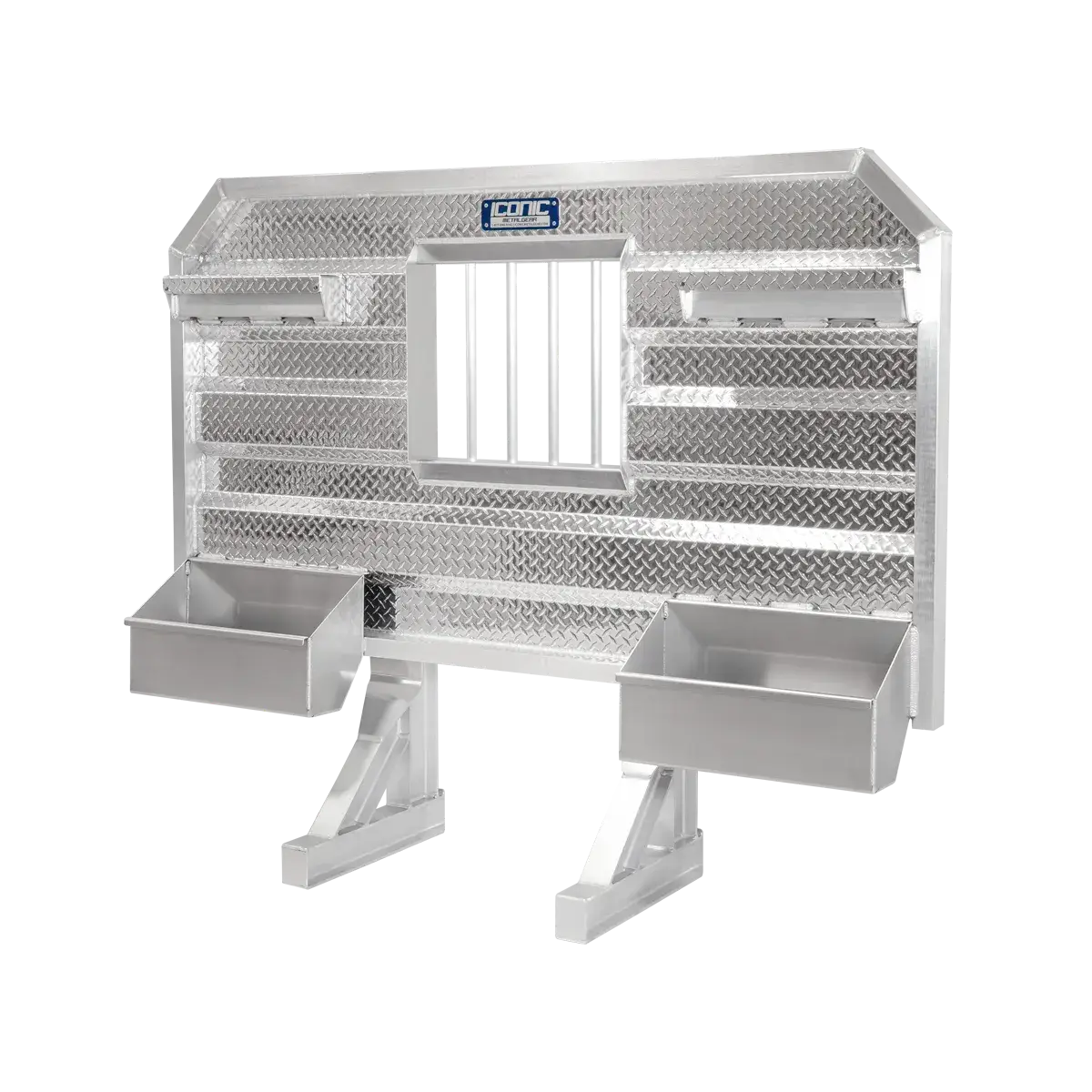 Cab Rack 86" Wide Std. Flat Headache Rack x 68" High, w/ Jail Bar Window, Split Trays & (2) Chain Hangers 86" Width x 68" Height