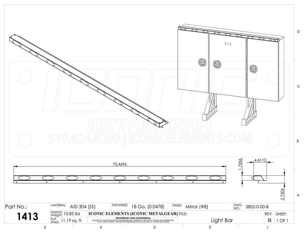 Cab Rack Light Bar, 76" Wide SS Light Bar, M5 LED Lights(Fits headache rack 1315 only)