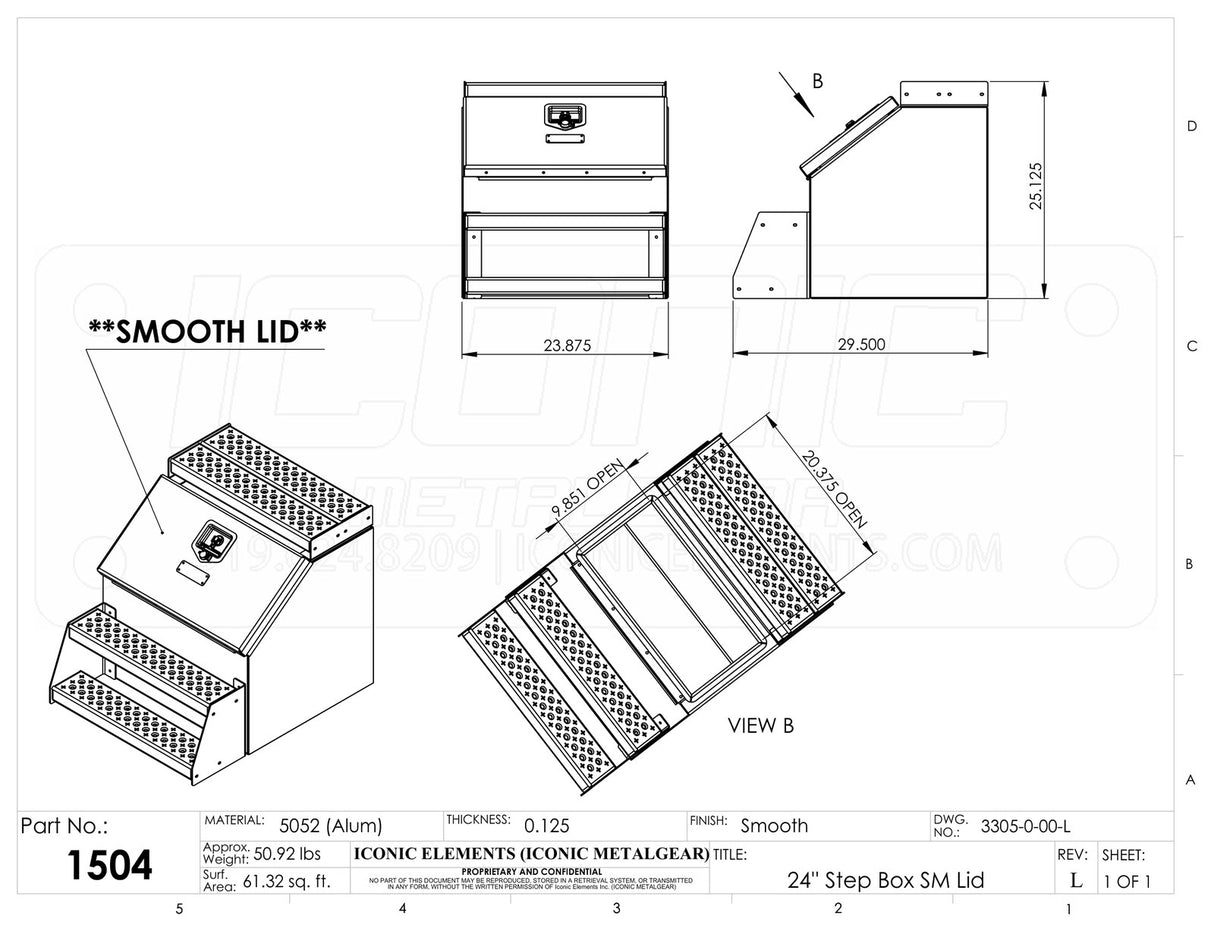 Step Box Boot Box 24" Step Box w/Aluminum Smooth lid *recommended used with P/N 1900 for mounting 24" Width x 25.13" Height x 29.5" Depth