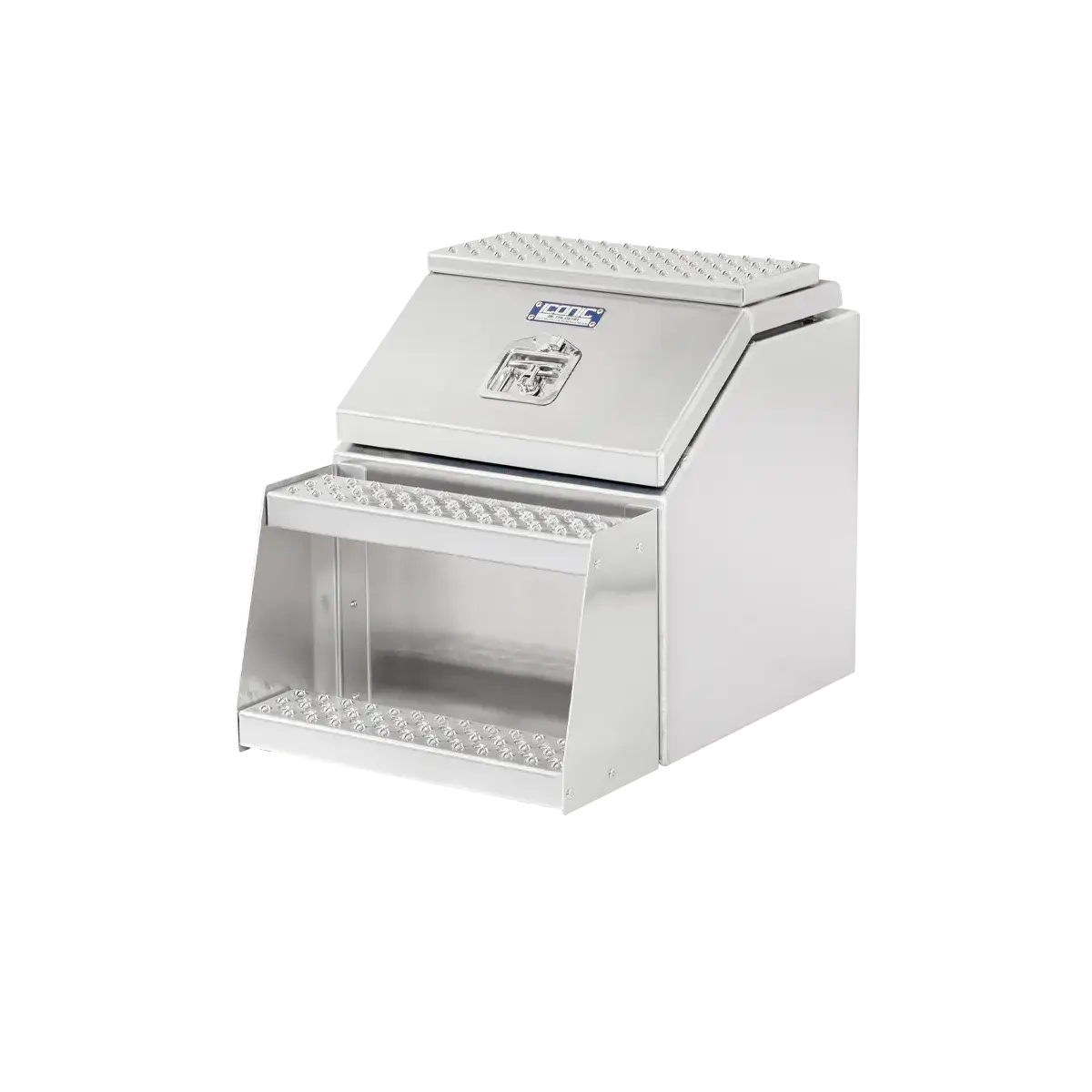 Step Box Boot Box 22" Big Mouth Step Box w/Aluminum Smooth lid *recommended used with P/N 1900 for mounting 22" Width x 24" Height x 29.13" Depth