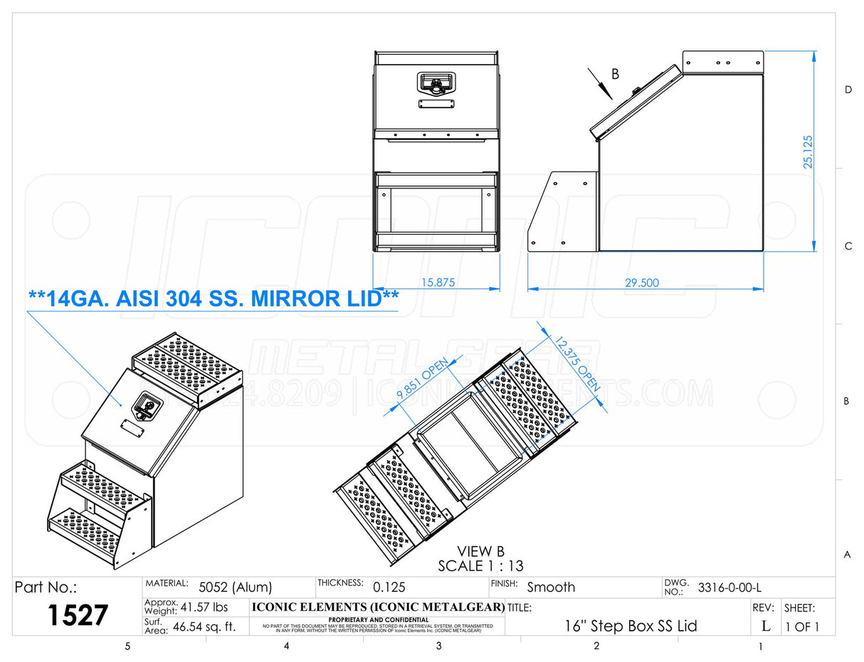 Step Box Boot Box 16" Step Box w/Polished Stainless Steel lid *recommended used with P/N 1900 for mounting 16" Width x 25.13" Height x 29.5" Depth