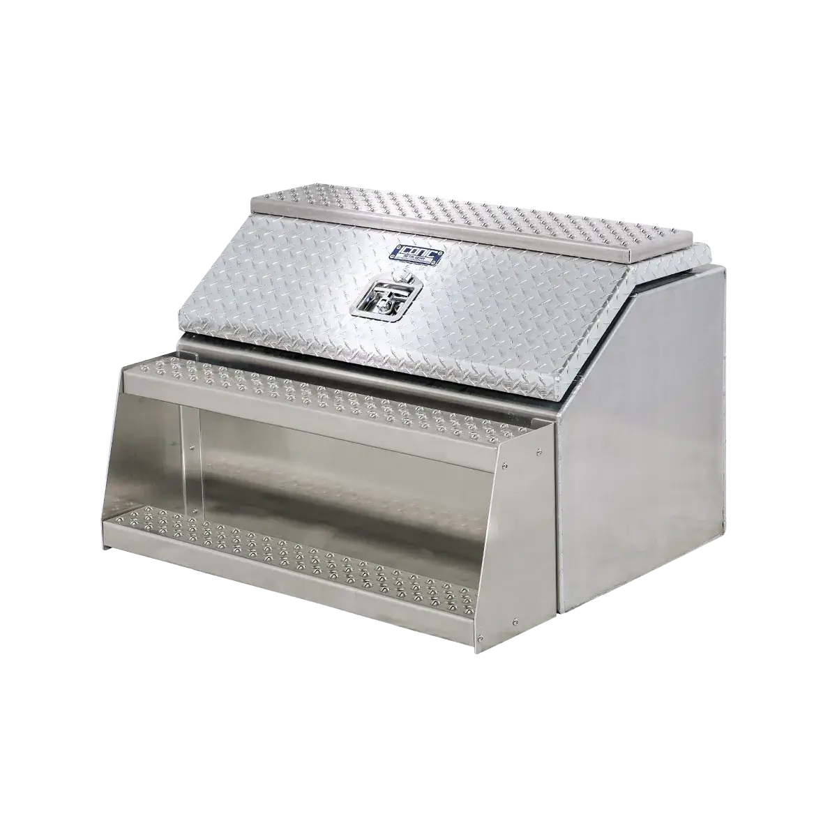 Step Box Boot Box 36" Big Mouth Step Box w/Aluminum Checkerplate lid *recommended used with P/N 1900 for mounting 36" Width x 24" Height x 29.13" Depth