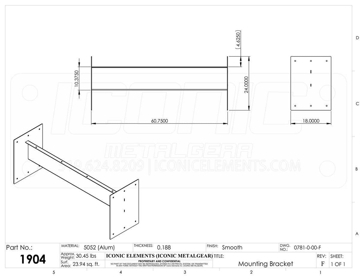 Mounting Bracket 24" Toolbox Overmount Bracket -Aluminum (specify length)