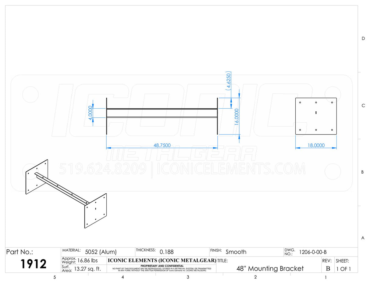 Mounting Bracket 48" Toolbox Overmount Bracket -Aluminum