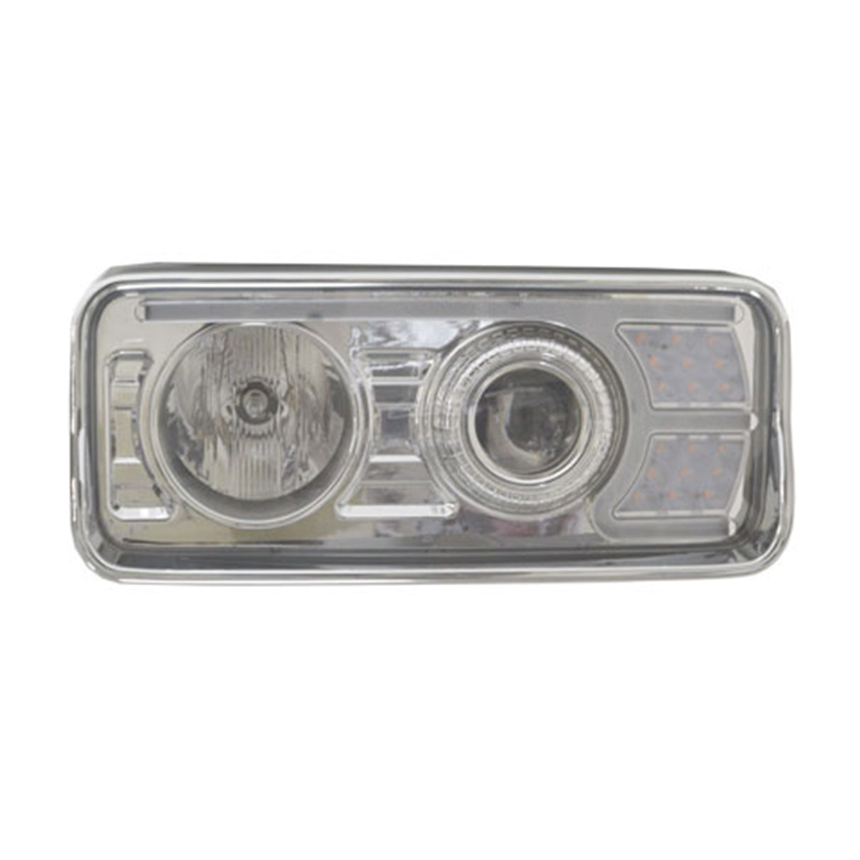 Freightliner Classic Headlight Chrome with White LED Running Bar and Amber LED Turn Signal Driver Side