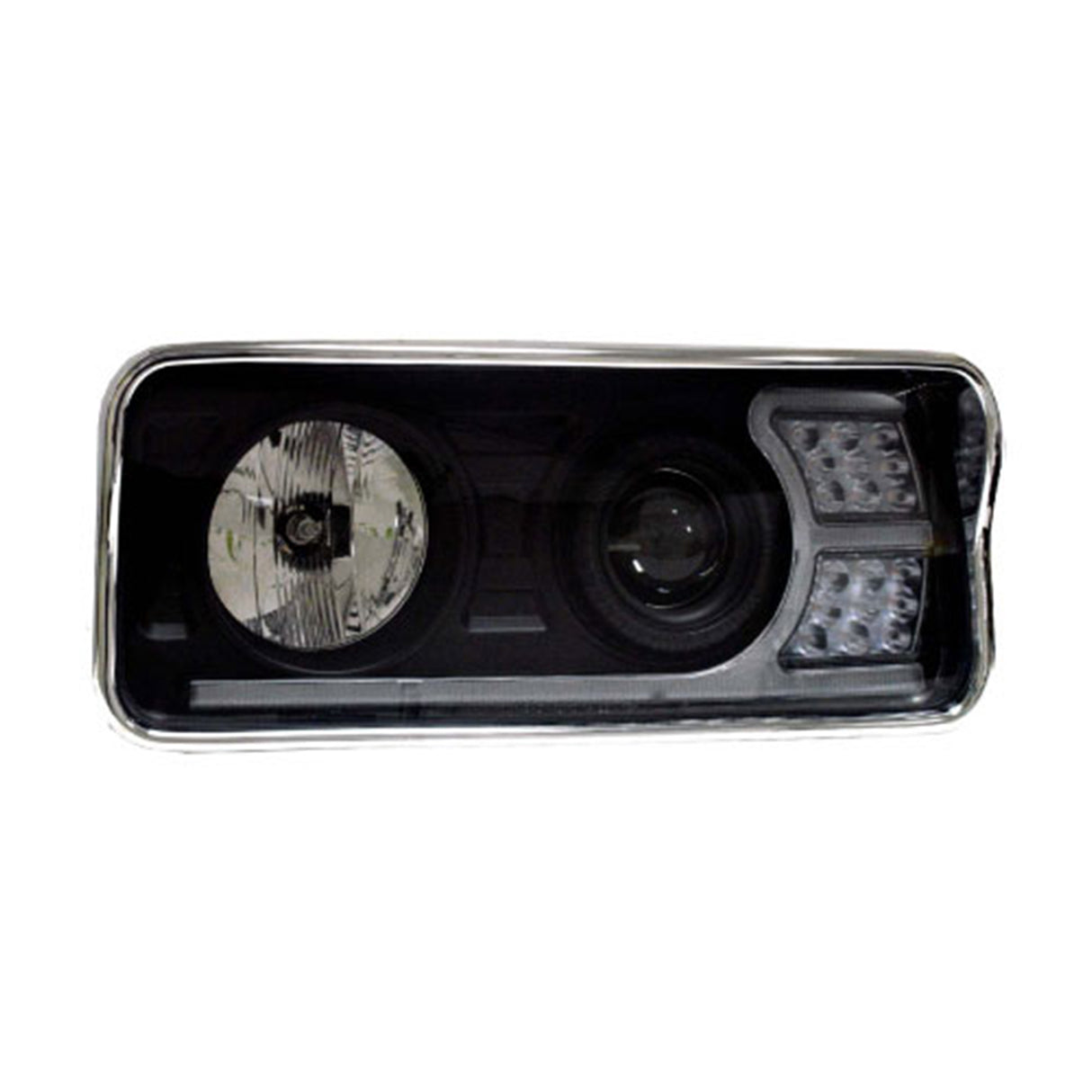 Freightliner Classic Headlight Black with White LED Running Bar and Amber LED Turn Signal Driver Side