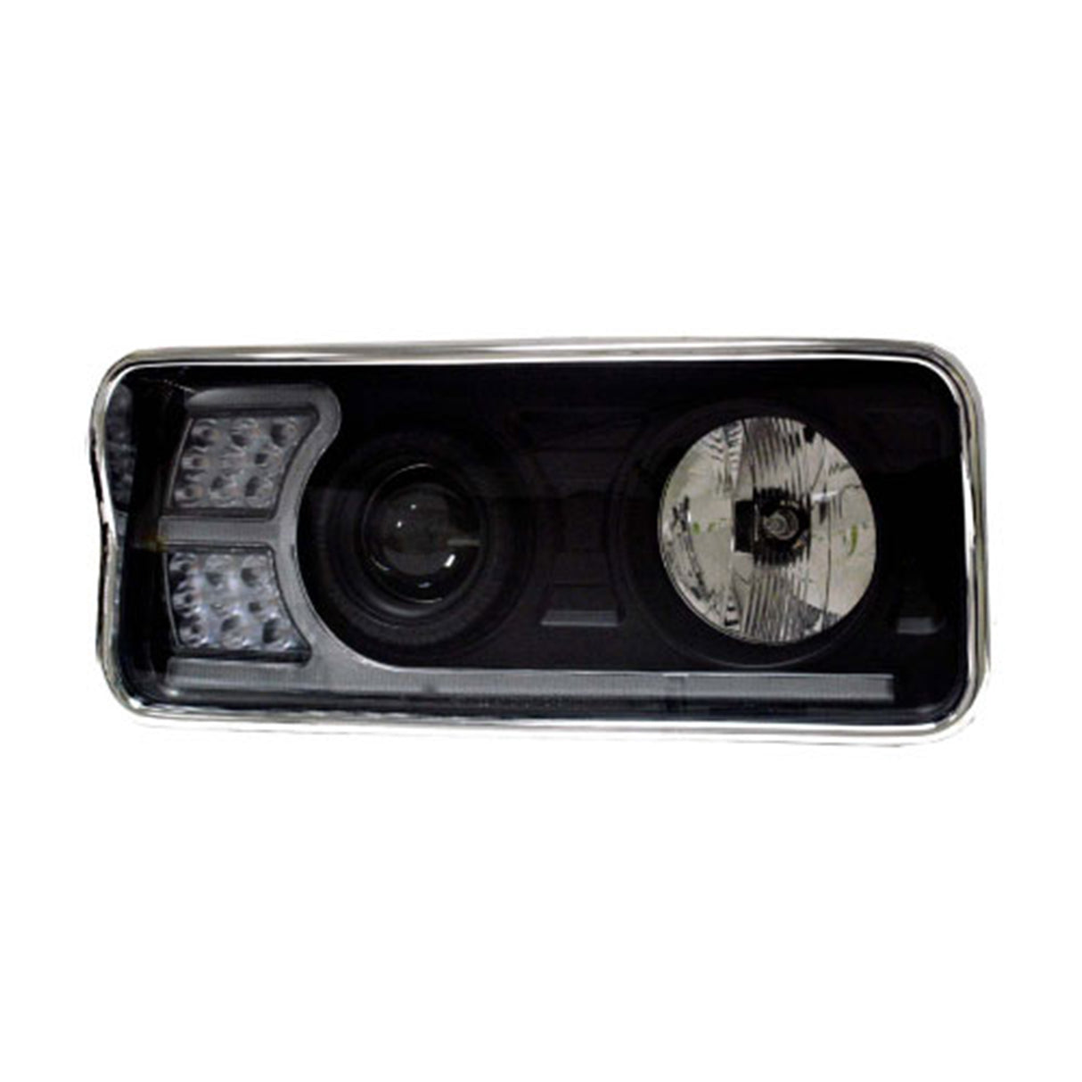 Freightliner Classic Headlight Black with White LED Running Bar and Amber LED Turn Signal Passenger Side