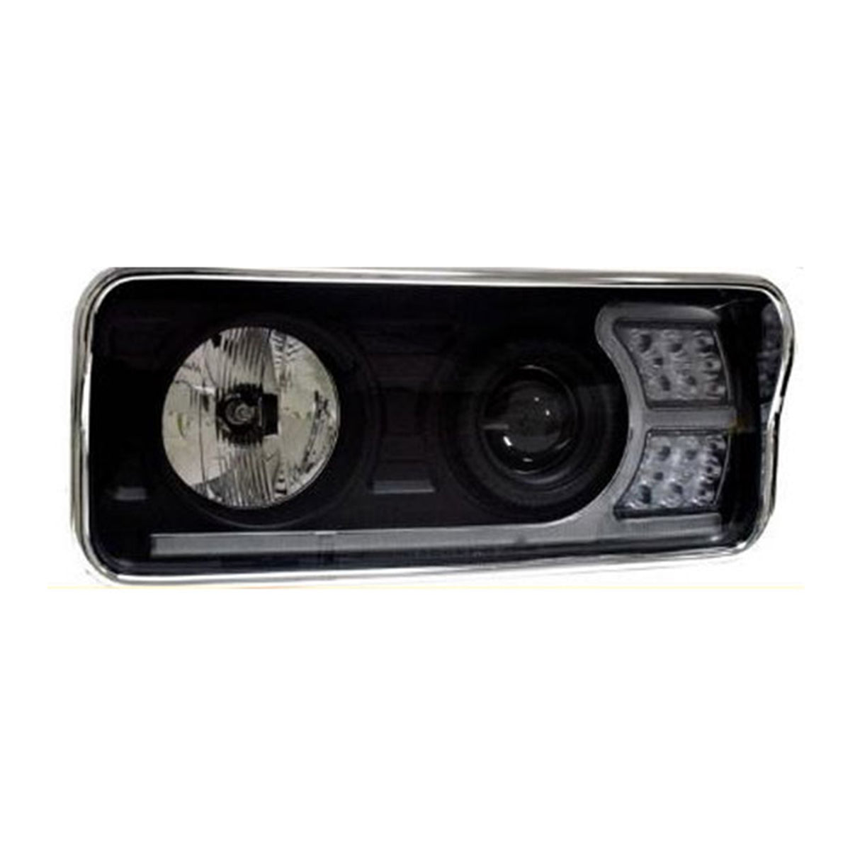 Kenworth W900, T800, T600 Headlight Black with White LED Running Bar and Amber LED Turn Signal Driver Side