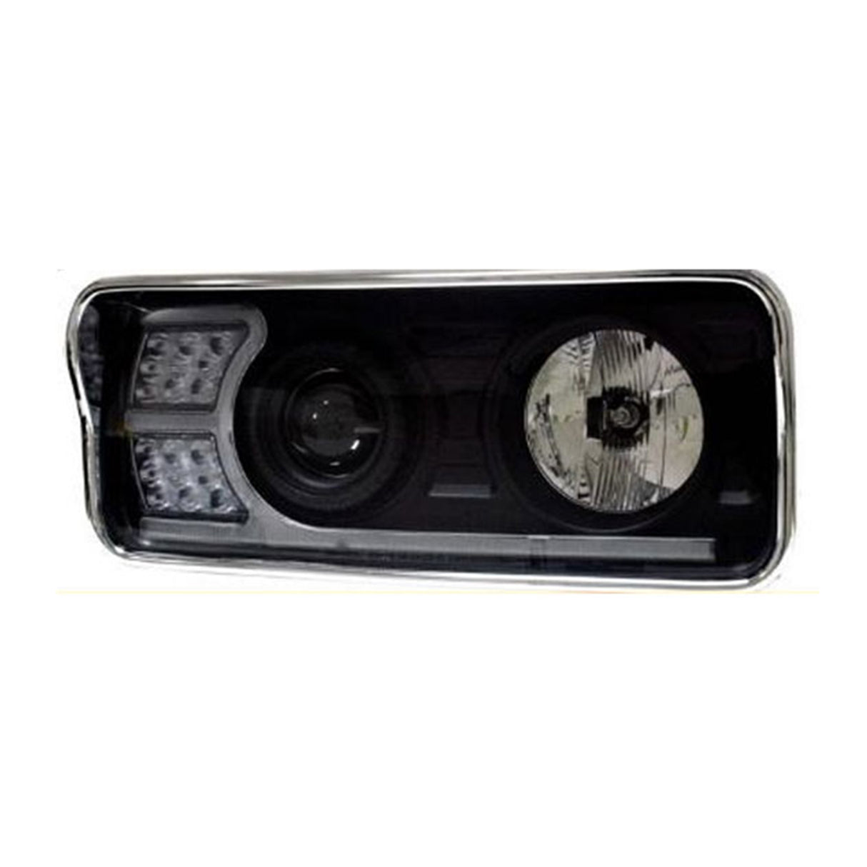 Kenworth W900, T800, T600 Headlight Black with White LED Running Bar and Amber LED Turn Signal Passenger Side