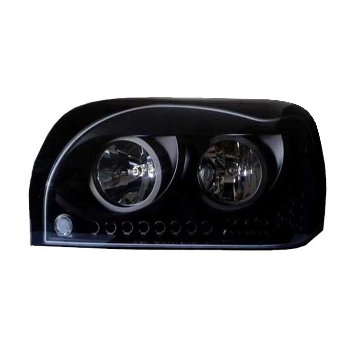 Freightliner Century Headlight Black with Amber LED Daylight, Turn Signal Light Driver Side