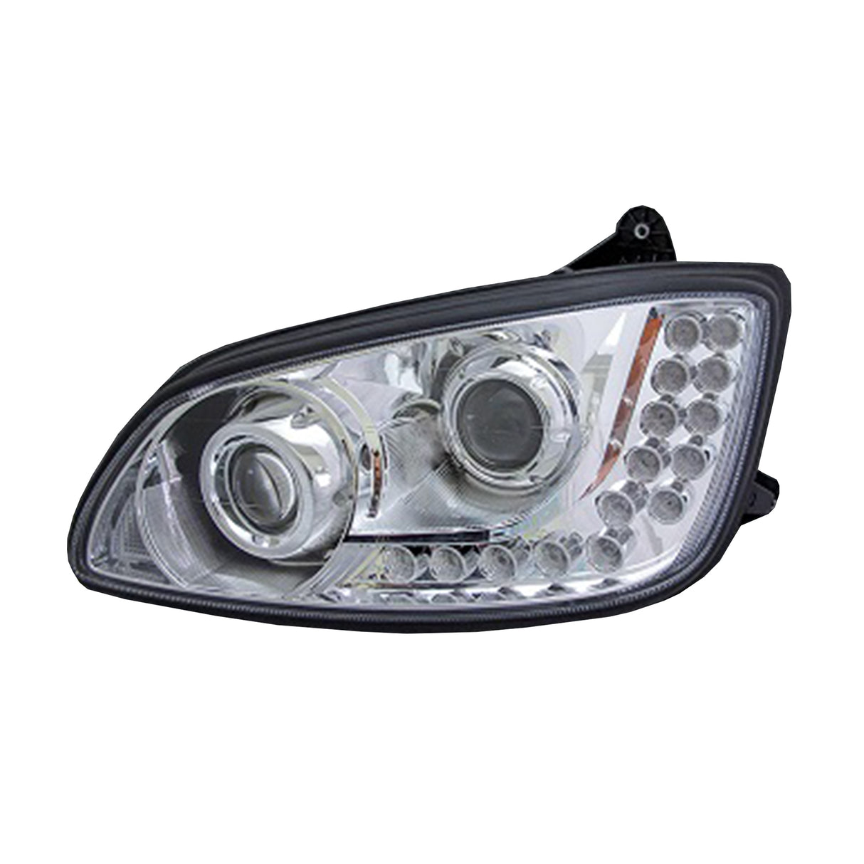 Kenworth T660 Headlight Chrome with Amber LED Daylight, Park, and Turn Signal Light Driver Side