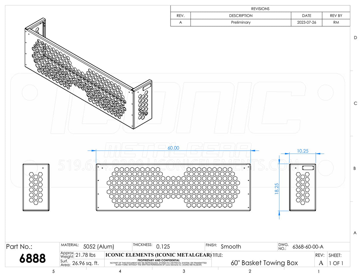 Mounting Bracket Towing Basket, 60W x 18"H x 10.25"D (Mounts to rear side of toolbox) 60" Width x 18" Height x 10.25" Depth