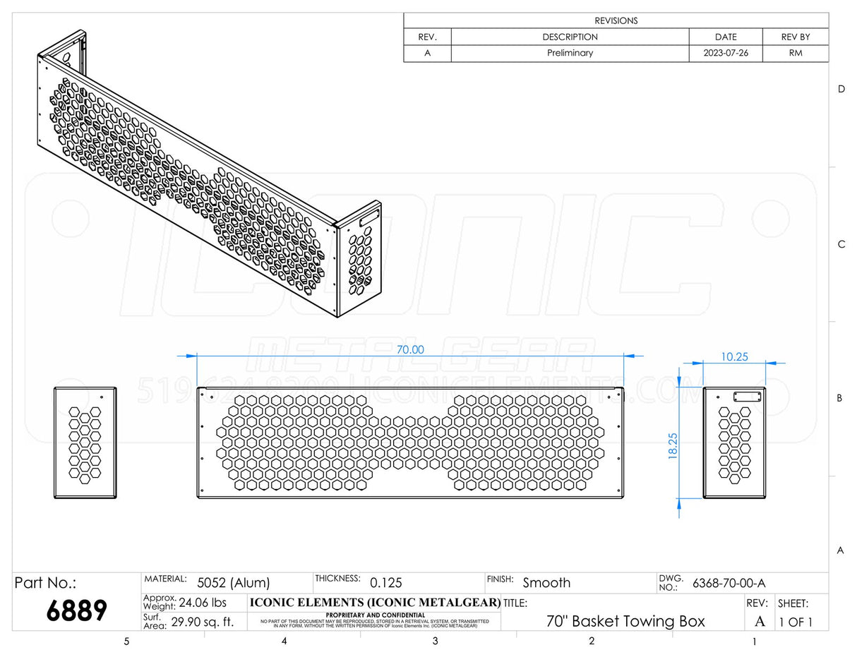 Mounting Bracket Towing Basket, 72W x 18"H x 10.25"D (Mounts to rear side of toolbox) 72" Width x 10.25" Height x 10.25" Depth