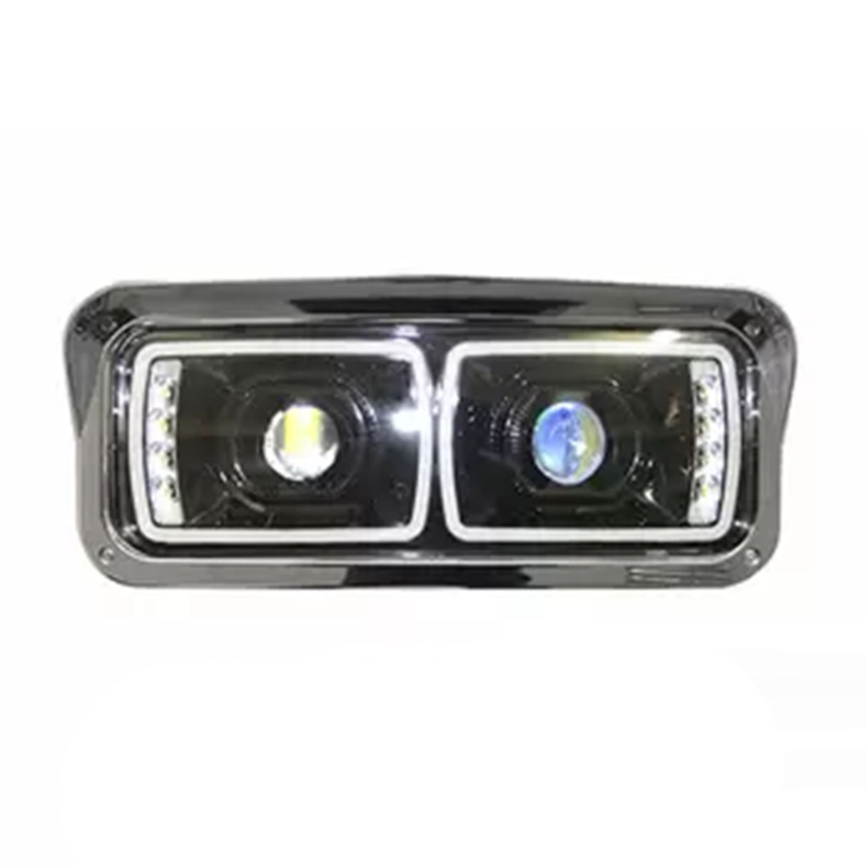 Kenworth Headlight LED with Square Halo Rings Black Passenger Side