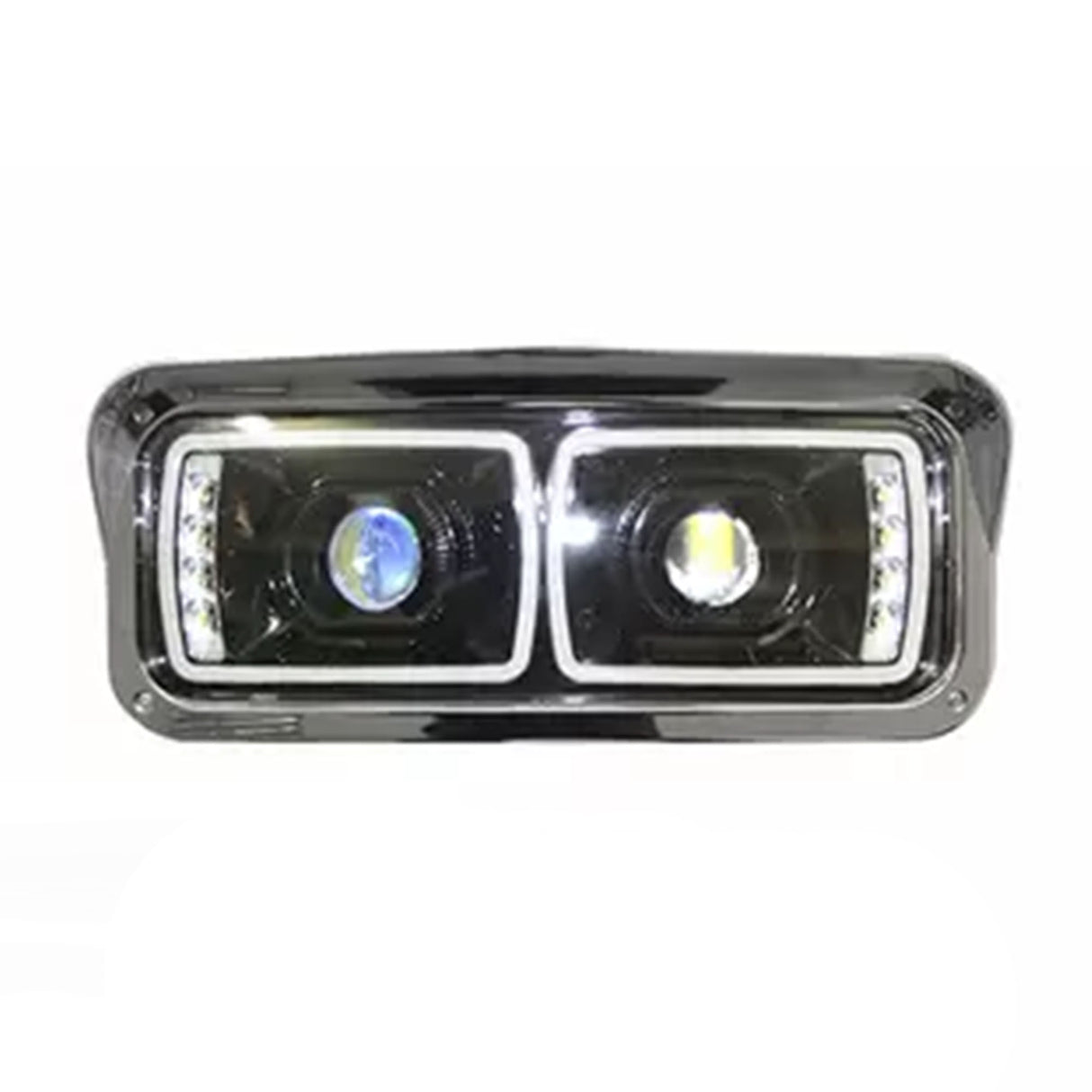 Kenworth Headlight LED Projector with Square Halo Rings Black Driver Side