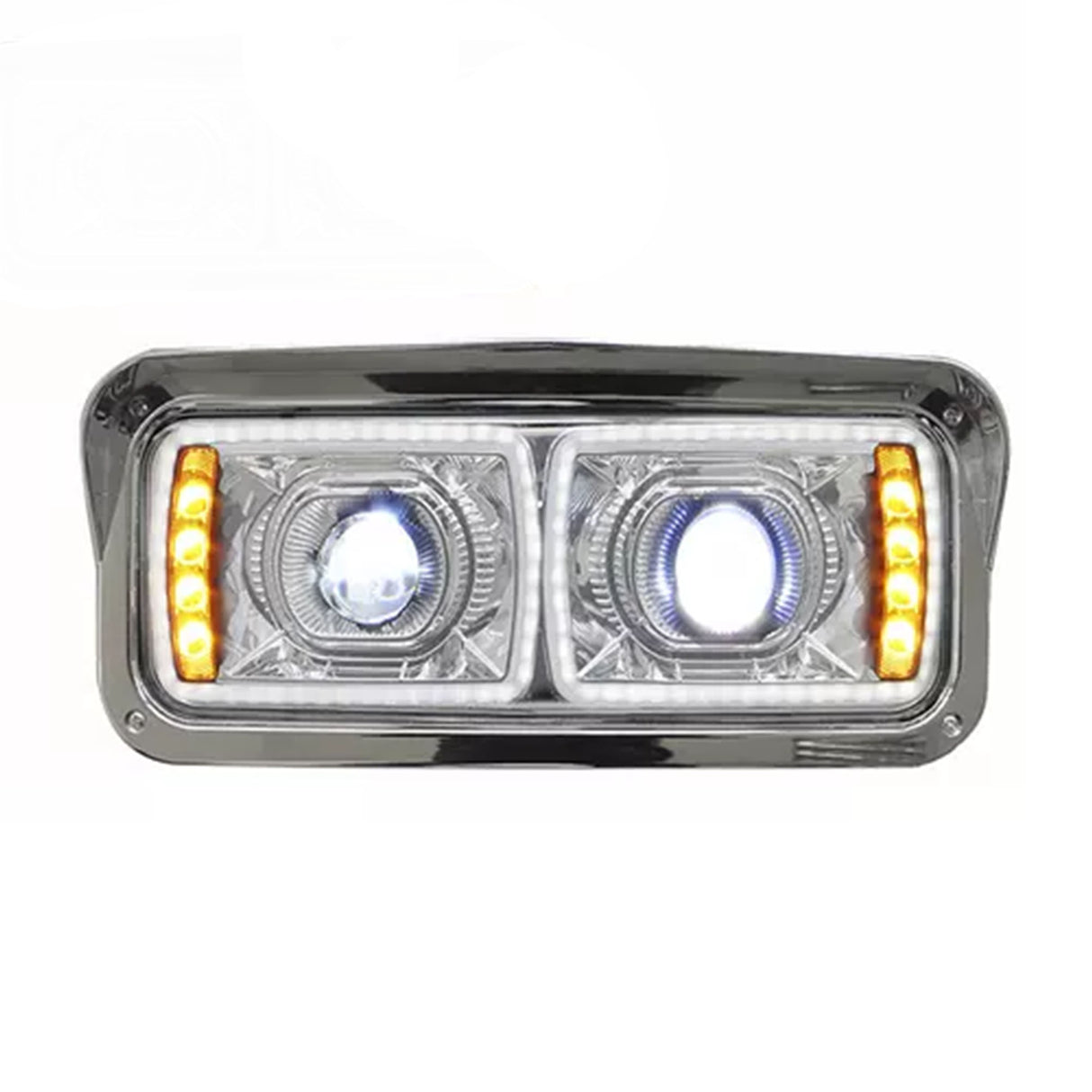 Kenworth Headlight LED Projector with Square Halo Rings Chrome Driver Side