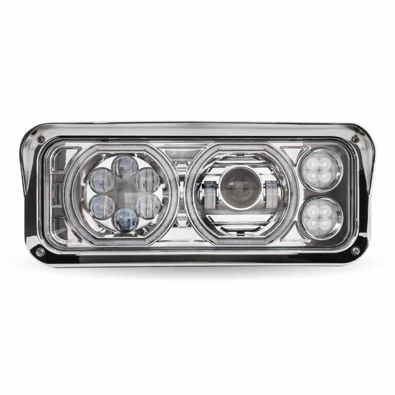 Rectangular Halo LED Projector Headlight Assembly Chrome Driver Side