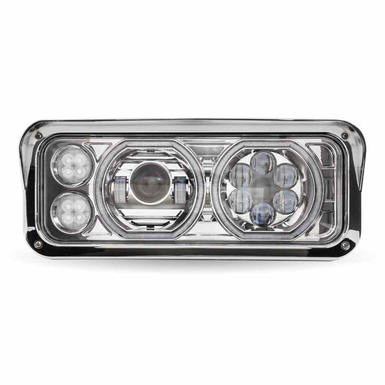 Rectangular Halo LED Projector Headlight Assembly Chrome Passenger Side