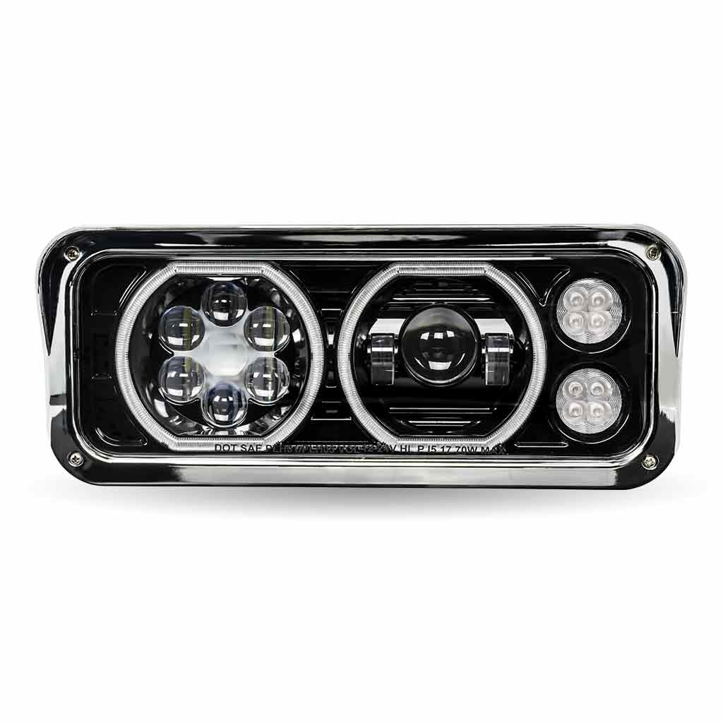 Rectangular Halo LED Projector Headlight Assembly Black Driver Side