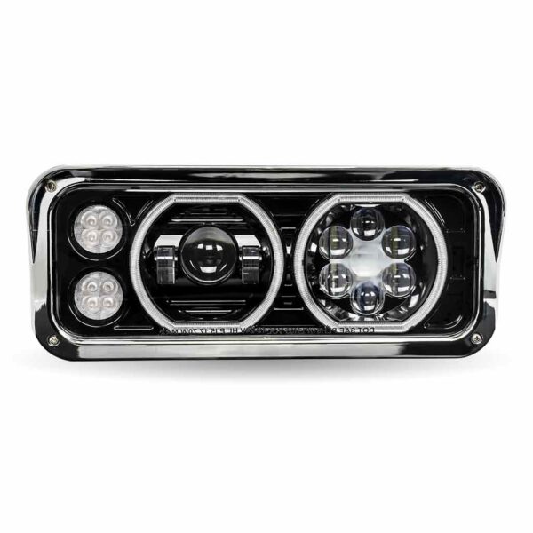 Rectangular Halo LED Projector Headlight Assembly Black Passenger Side