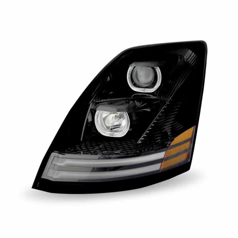 Volvo VNL Headlight Assembly Incandescent with LED Runnig Light, Turn Signal Black Driver Side