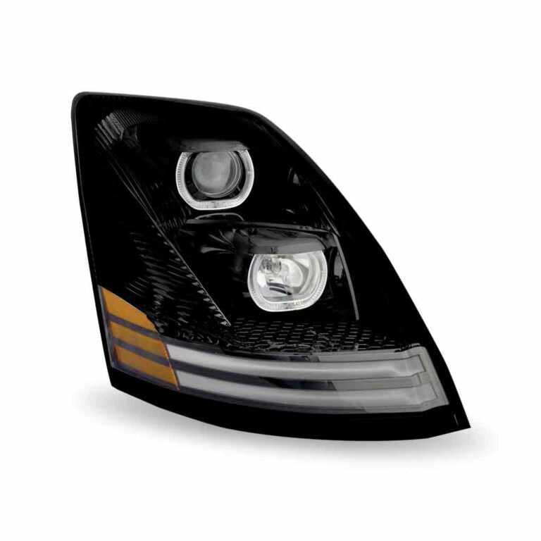 Volvo VNL Headlight Assembly Incandescent with LED Runnig Light, Turn Signal Black Passenger Side