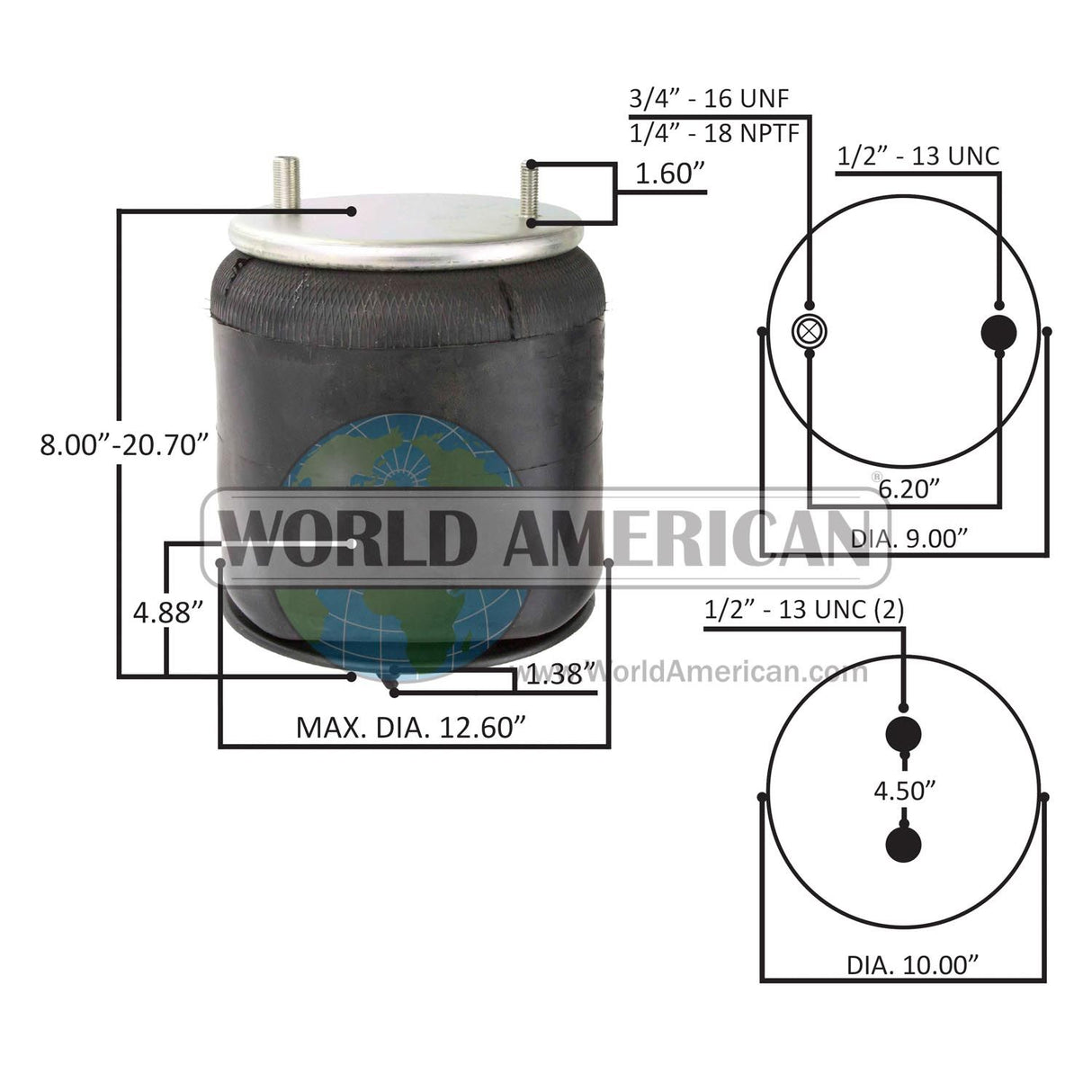 Rolling Lobe Air Spring with Aluminum Base, Replaces Firestone