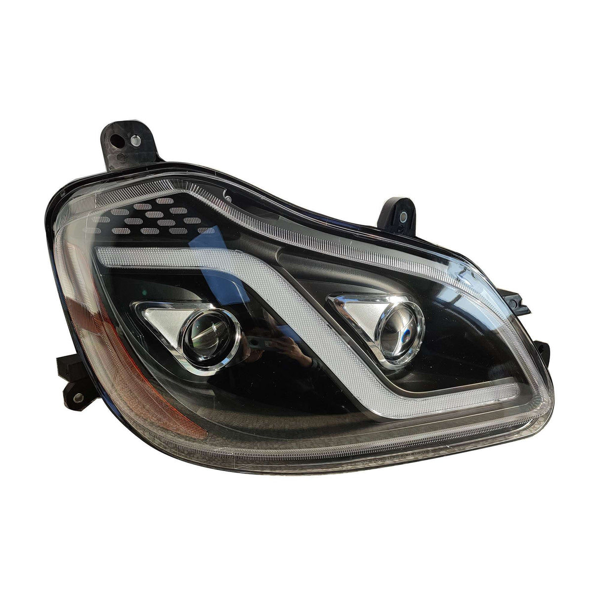 Kenworth T680 2013 - 2019 Head Light Black LED 12V with Long LED Strip Performance Passenger