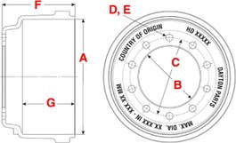Brake Drum - 16.50 x 7.00 5/6 Hole Machine Balanced HD13M 03120586002 03120664002 03121040002 03122103002