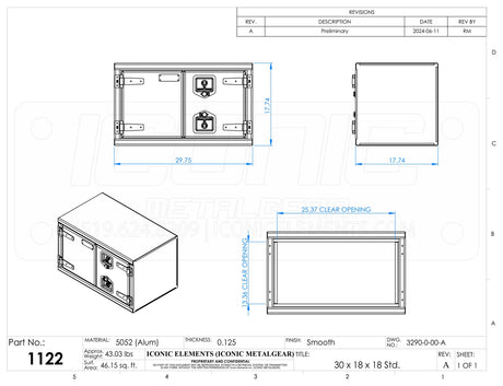 Standard T-Handle Box Aluminum Smooth, Dual Barn Door 30" Width x 18" Height x 18" Depth