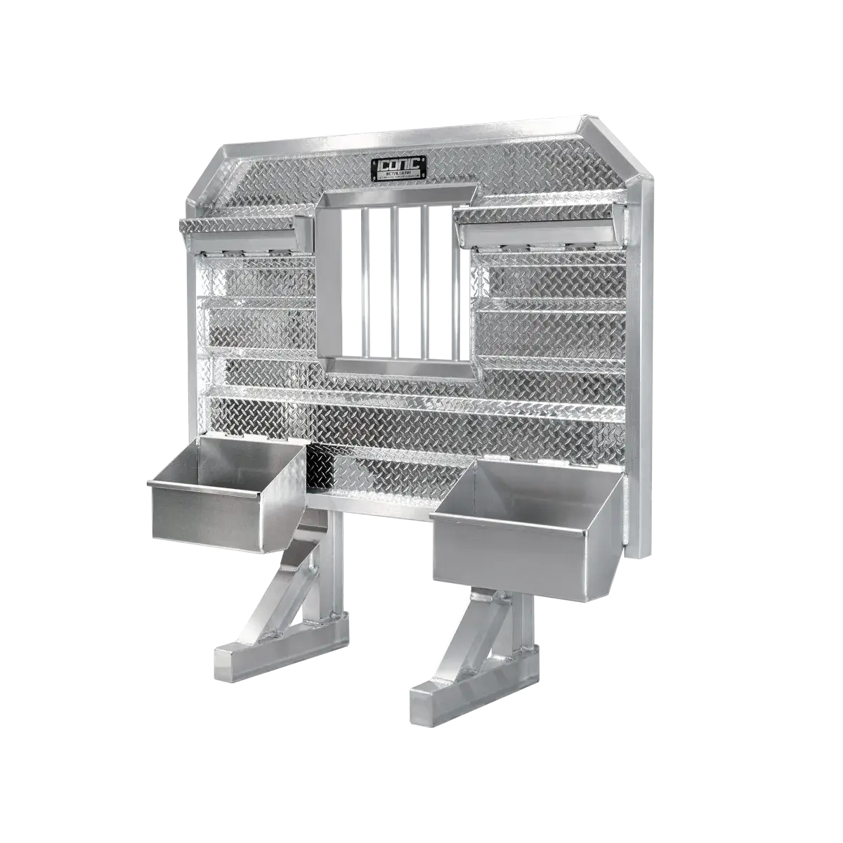 Cab Rack 70" Wide Std. Flat Headache Rack x 68" High, w/ Jail Bar Window, Split Trays & (2) Chain Hangers 70" Width x 68" Height
