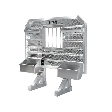 Cab Rack 70" Wide Std. Flat Headache Rack x 68" High, w/ Jail Bar Window, Split Trays & (2) Chain Hangers 70" Width x 68" Height
