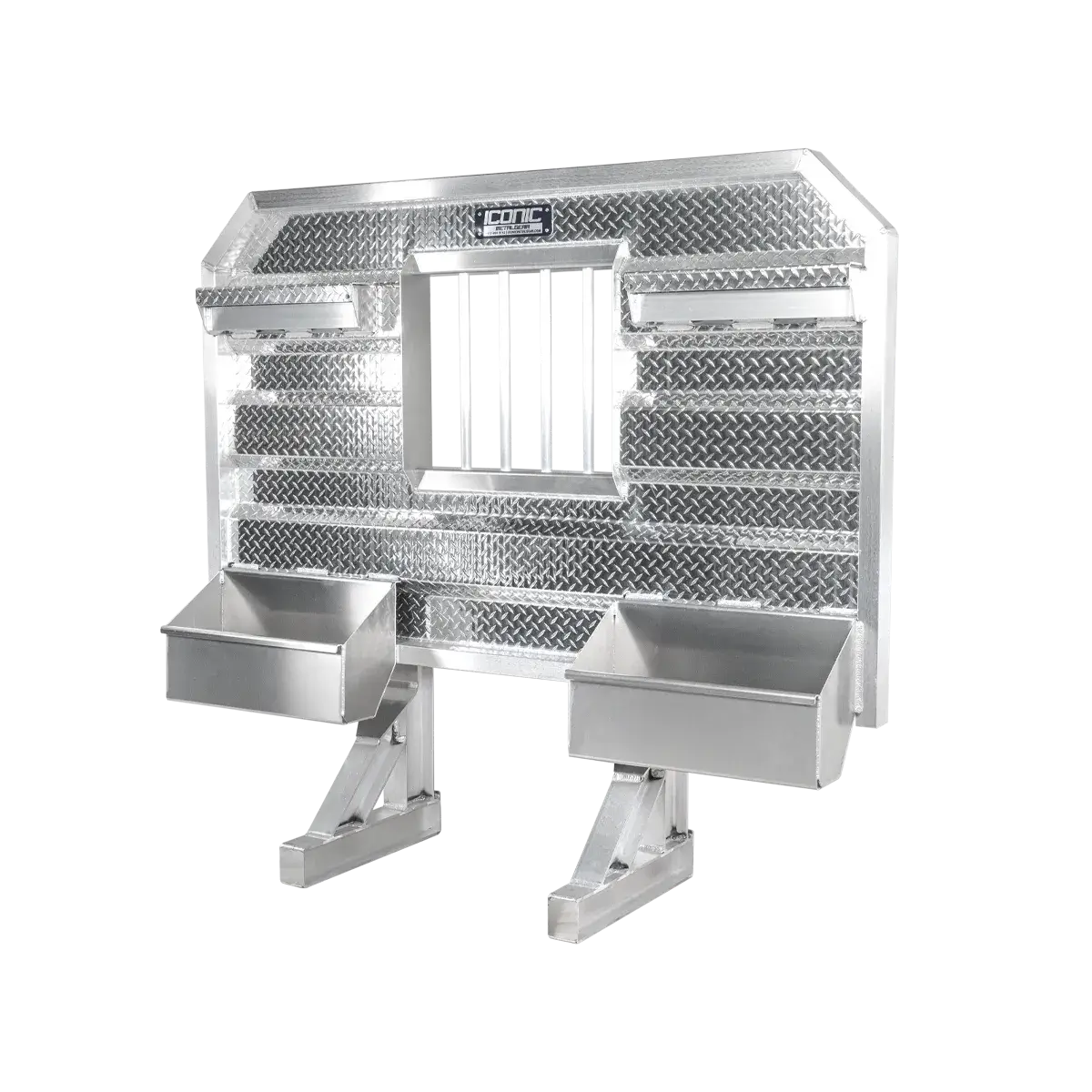 Cab Rack 76" Wide Std. Flat Headache Rack x 68" High, w/Jail Bar Window, Split Trays & (2) Chain hangers 76" Width x 68" Height