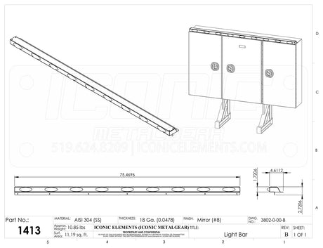 Cab Rack Light Bar, 76" Wide SS Light Bar, M5 LED Lights(Fits headache rack 1315 only)