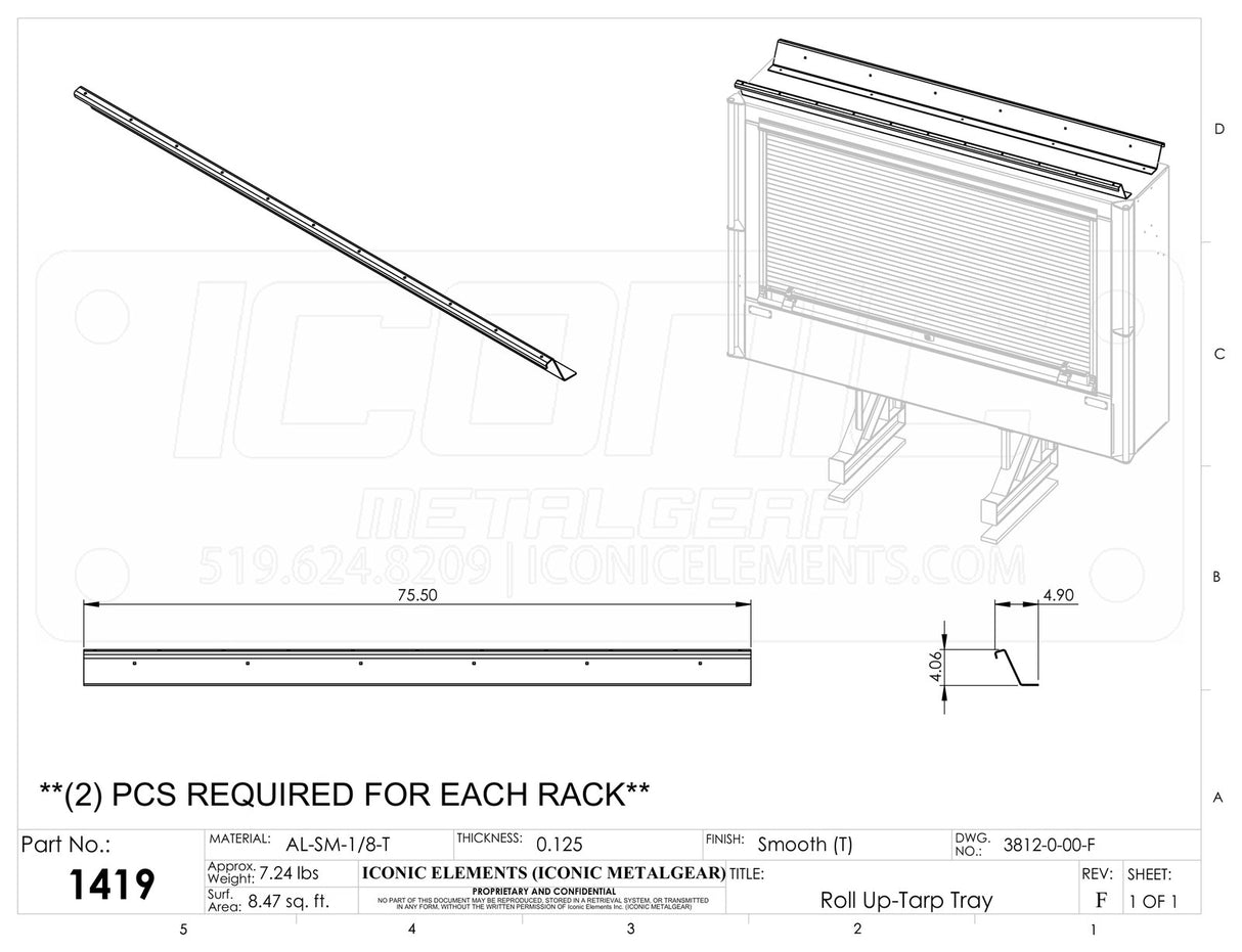 Accessory Piece Tarp Tray, Fits Roll-Up racks, must be installed in factory