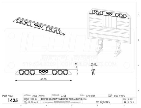 Cab Rack Light Bar - 70" STD. Flat Headache Rack - c/w Lights and wiring harness