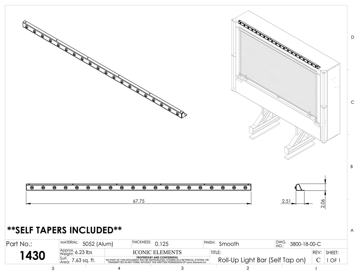 Light Bar, Roll-Up Door, Dime lights, for racks with no tarp tray