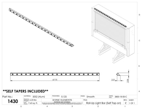 Light Bar, Roll-Up Door, Dime lights, for racks with no tarp tray