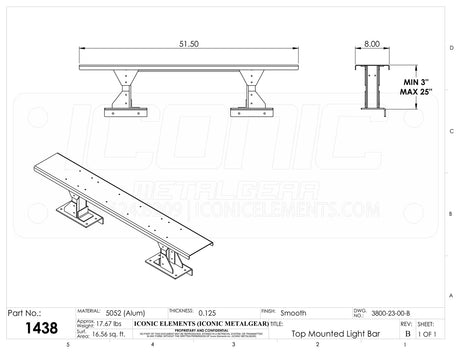 Light Bar 51.5"x8" Strobe Light Bracket Fixed Enclosed (Height Range: 3" to 25" as per customer requirements)