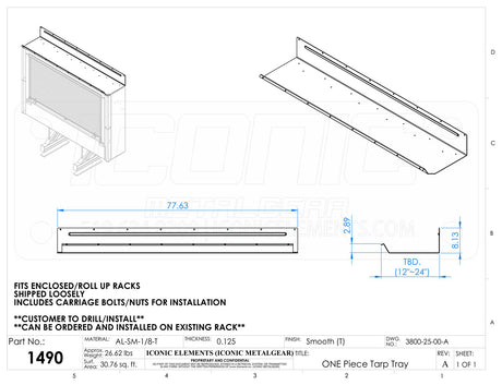 Accessory Piece Tarp Tray, Fits Roll-Up racks, rack depth must be provided