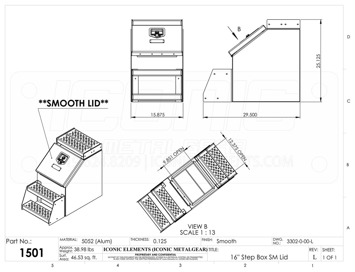 Step Box Boot Box 16" Step Box w/Aluminum Smooth lid *recommended used with P/N 1900 for mounting 16" Width x 25.13" Height x 29.5" Depth