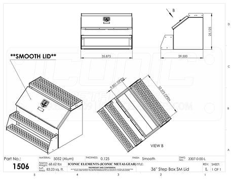 Step Box Boot Box 36" Step Box w/Aluminum Smooth lid *recommended used with P/N 1900 for mounting 36" Width x 25.13" Height x 29.5" Depth