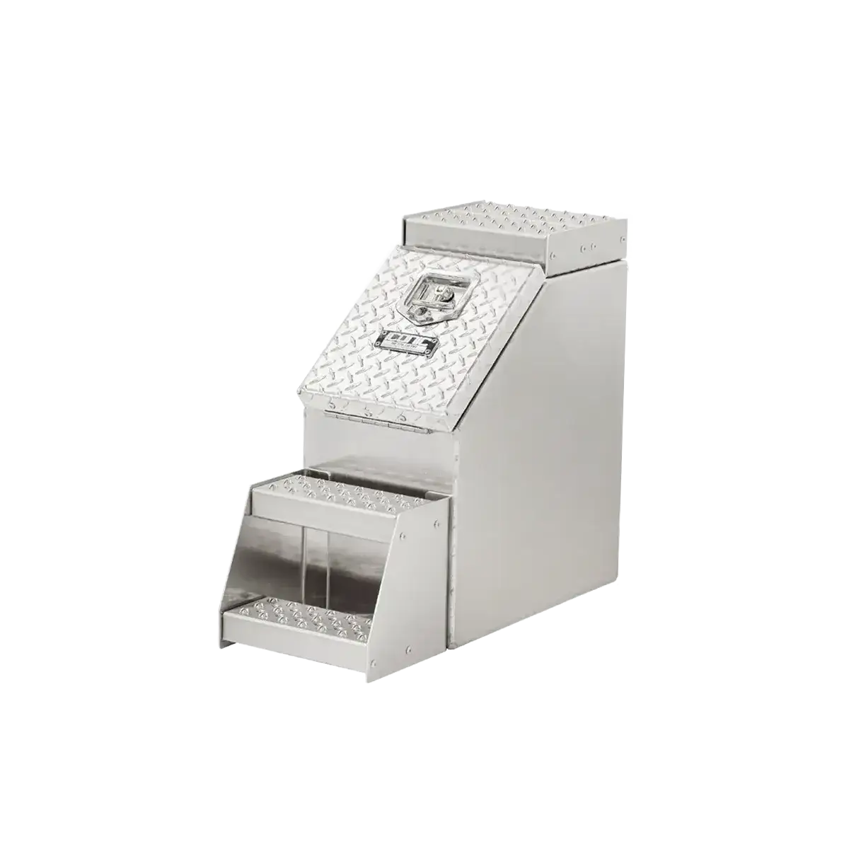 Step Box Boot Box 12" Step Box w/Aluminum Checkerplate lid *recommended used with P/N 1900 for mounting 12" Width x 25.13" Height x 29.5" Depth