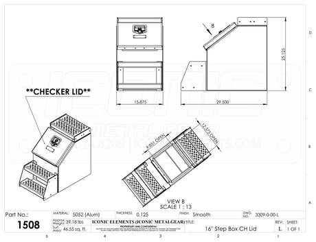 Step Box Boot Box 16" Step Box w/Aluminum Checkerplate lid *recommended used with P/N 1900 for mounting 16" Width x 25.13" Height x 29.5" Depth