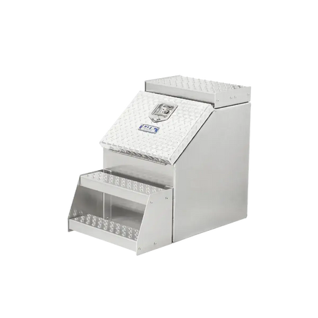 Step Box Boot Box 18" Step Box w/Aluminum Checkerplate lid *recommended used with P/N 1900 for mounting 18" Width x 25.13" Height x 29.5" Depth