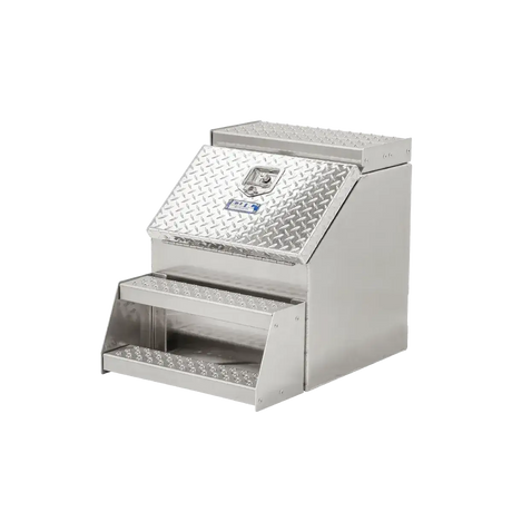 Step Box Boot Box 22" Step box w/Aluminum Smooth lid *recommended used with P/N 1900 for mounting 22" Width x 25.13" Height x 29.5" Depth