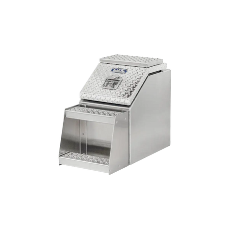 Step Box Boot Box 16" Big Mouth Step Box w/Aluminum Checkerplate lid *recommended used with P/N 1900 for mounting 16" Width x 24" Height x 29.13" Depth