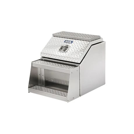 Step Box Boot Box 22" Big Mouth Step Box w/Aluminum Checkerplate lid *recommended used with P/N 1900 for mounting 22" Width x 24" Height x 29.13" Depth