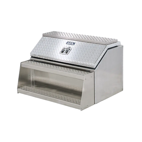 Step Box Boot Box 36" Big Mouth Step Box w/Aluminum Checkerplate lid *recommended used with P/N 1900 for mounting 36" Width x 24" Height x 29.13" Depth