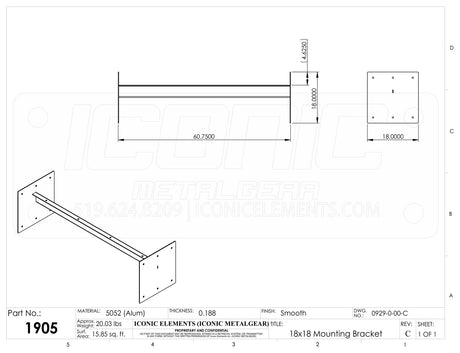 Mounting Bracket 18" Toolbox Overmount Bracket -Aluminum (specify length)